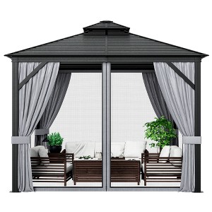 Costway 10' x  10' Patio Double-Top Hardtop Gazebo Galvanized Steel Roof Aluminum Frame - 1 of 4