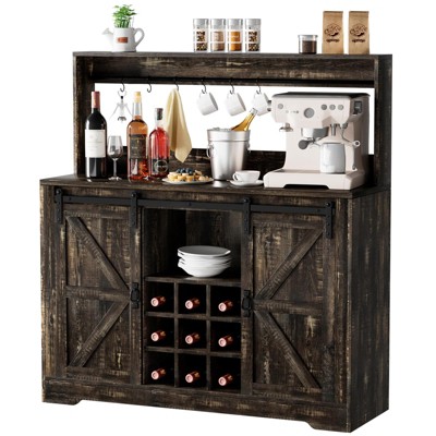 Snynuxx 47" Farmhouse Coffee Bar Cabinet with Shelves and Sliding Barn Door
