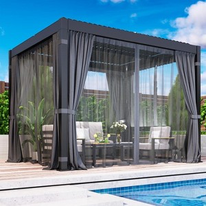 Heynemo Louvered Pergola, Outdoor Metal Canopy with 2 Independently Adjustable Louver Roof, Patio Pergola with Curtains & Netting - 1 of 4