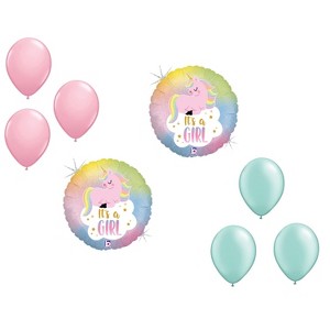 LOONBALLOON Unicorn Theme Balloon Set, 2x It's A Girl Unicorn Holographic Balloon and 6x latex balloons - 1 of 1