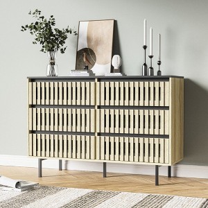CAVINAS 4/6 Drawers Dresser for Bedroom,Modern Dresser with Slatted Drawer Design for Kids Room,Living Room,Entry and Hallway,Brown - 1 of 4