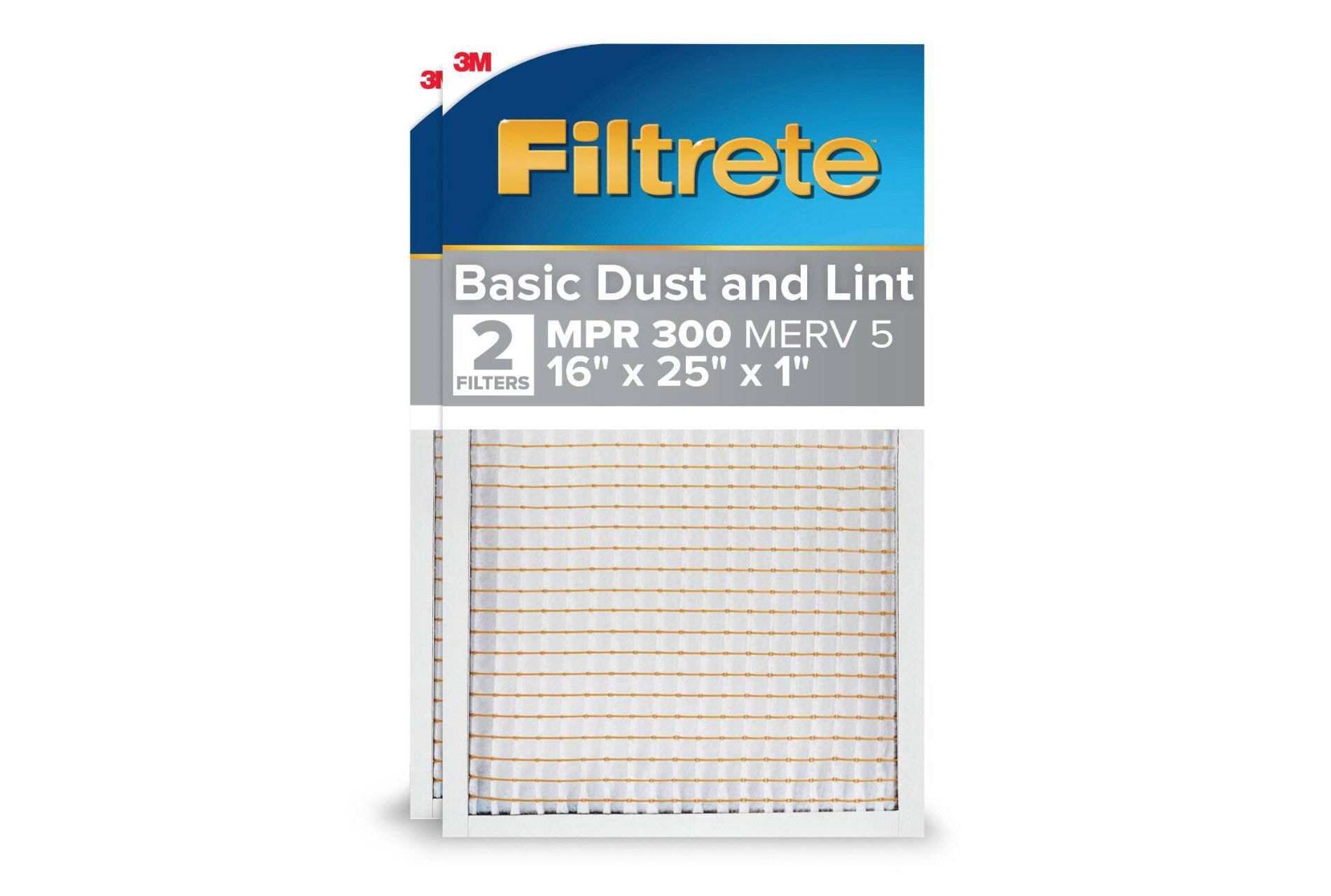 Filtrete 2pk Basic Dust and Lint 300 16X25: Electrostatic Furnace Filter, MERV 5, Captures Dust & Lint, 16x25x1, 2 Pack