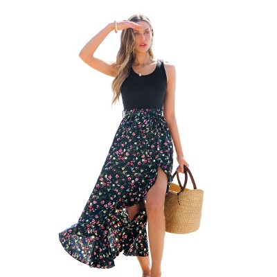 Women's Floral Print Maxi Dress with Side Slit - Cupshe
