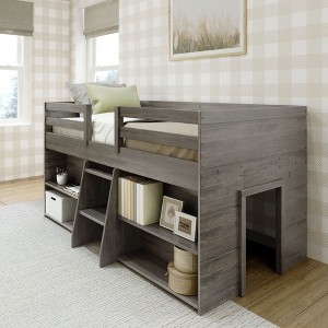 Max & Lily Solid Wood Modern Farmhouse Low Loft Bed, Twin Bed Frame for Kids with 2 Bookcases - 1 of 4