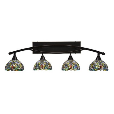 Toltec Lighting Bow 4 - Light Vanity in  Black Copper with 7'' Kaleidoscope Art Glass Shade