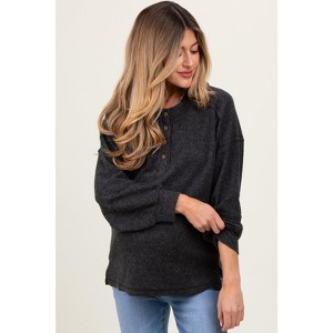 Pinkblush Charcoal Oversized Ribbed Knit Henley Maternity Sweater - 1 of 4