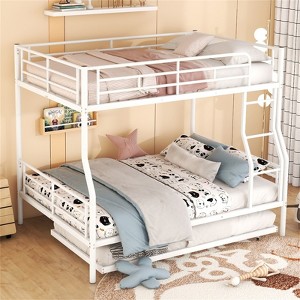 RISOKEYS Full XL Over Queen Metal Bunk Bed with Trundle - Bed with Ladder & High Guardrail, Noise Free, Convertible to 2 Separate Beds - 1 of 4