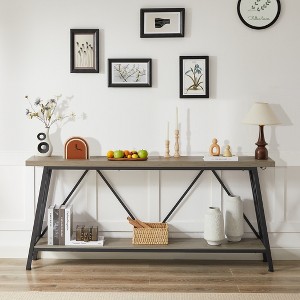 VYNXARIA 70.9" Extra Long Sofa Table, Console Behind Sofa, Entryway Table with Storage Shelves for Hallways, Living Rooms,Foyers,Entryways, Gray - 1 of 4