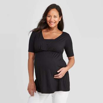 Materntiy Elbow Sleeve Deep V-Neck Nursing Maternity Top - Isabel Maternity by Ingrid & Isabel™ Black