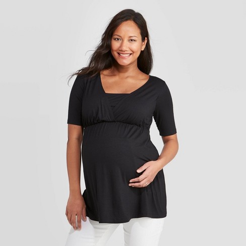 Materntiy Elbow Sleeve Deep V-Neck Nursing Maternity Top - Isabel Maternity  by Ingrid & Isabel™ Black XS