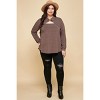 Slickblue Women's Plus Size Long Sleeve Top, Cut-Out Collar and Button Neck, Versatile Fit, Brown/Olive, 1XL-3XL - 3 of 4