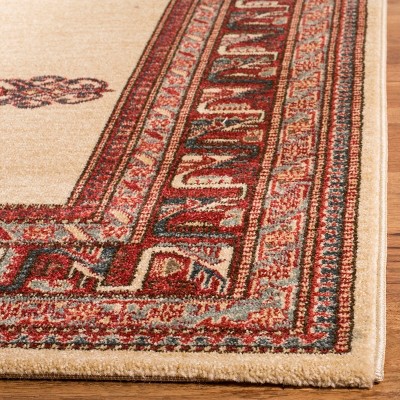 Handmade Square Cream and Red Synthetic Area Rug 6'7" x 6'7"