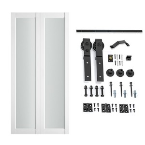 SMARTSTANDARD Bifold Barn Door 84 in. Height 1-Lite Frosted Glass MDF Bi-fold Sliding Closet Doors with Hardware Kit Included, Predrilled - 1 of 1