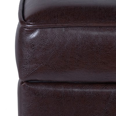 Brown Faux Leather Tufted Storage Ottoman with Hinged Lid