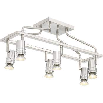 Pro Track Sven 6-Head LED Ceiling Track Light Fixture Kit Spot Light GU10 Silver Brushed Nickel Finish Metal Modern Cage Kitchen Bathroom 22" Wide