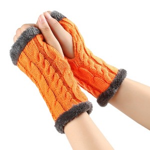 HTUTWOO Winter Fingerless Gloves, Knitting Warm Gloves with Faux Fur Wrist for Typing and Writing, Perfect for Men Women - 1 of 4