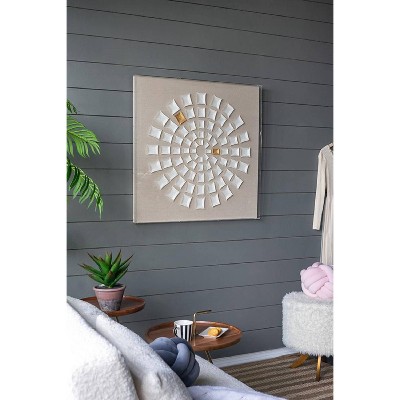 35" Square White and Gold Abstract Mandala Wall Art