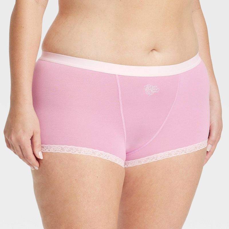 Women's Lace Trim Cotton Boy Shorts Underwear - Auden™, 1 of 4