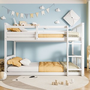 NicBex Twin over Twin Loft Bunk Bed, Modern Wooden Bed Frame with Full Length Guardrails and Ladder for Bedroom - 1 of 4