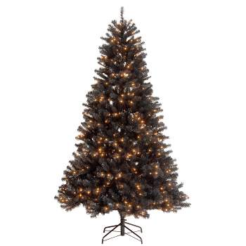 National Tree Company 7.5 ft Pre-Lit Artificial Full Christmas Tree, Black, North Valley Spruce, White Lights, Includes Stand
