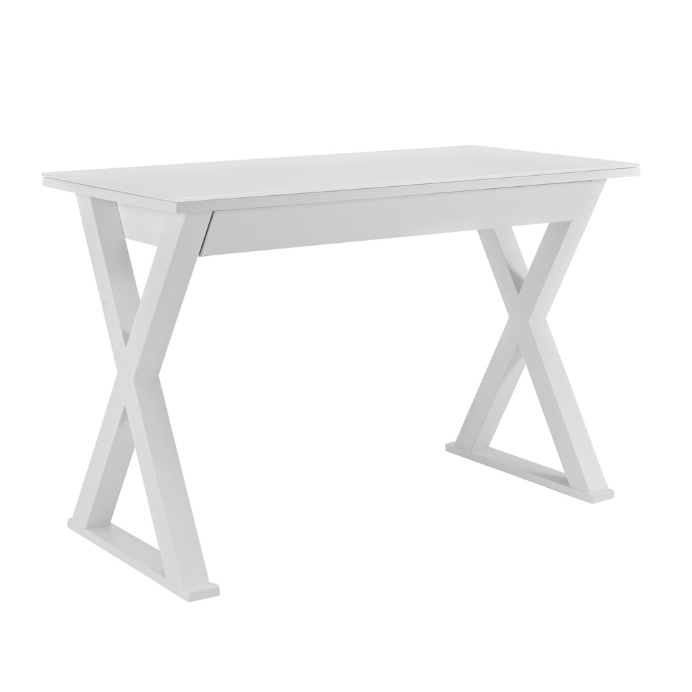 Glass Top Writing Desk with Drawer White - Saracina Home: X-Base, Modern Office, Tempered Glass