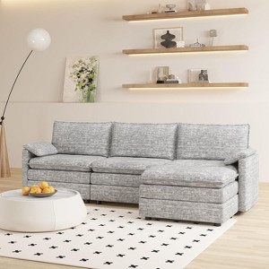 108" Modular Sectional Couch with Ottoman,Chenille L Shaped Modular Sofa Deep Seat - 1 of 4