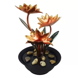 13" Indoor Tiered Metal Lotus Flower Tabletop Fountain Black/Green/Bronze - Alpine Corporation