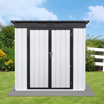XINGHANZHENXUAN Black 4x6ft Metal Garden Storage Shed, Heavy-Duty Aluminum Outdoor Shed with Ventilation & Secure Hinged Door
