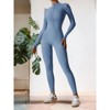 Ecupper Womens One Piece Workout Jumpsuits Zip Up Bodysuit Long Sleeve Yoga Rompers Full Length Sports Gym Shapewear Blue M - 2 of 4