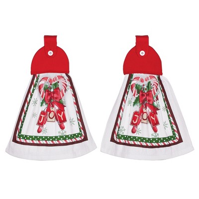 Collections Etc Candy Cane and Holly Kitchen Towels - Set of 2