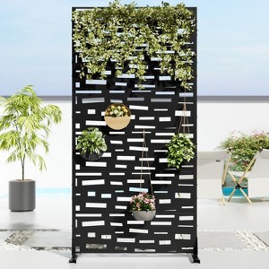 Pexfix 72 x 35 Inch Metal Privacy Screen Freestanding Outdoor Divider Panel For Patio Deck Balcony Heavy Duty Base Weatherproof Black Wide Side Street - 1 of 4