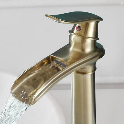 Brushed Gold Tall Single Handle Waterfall Vessel Sink Faucet