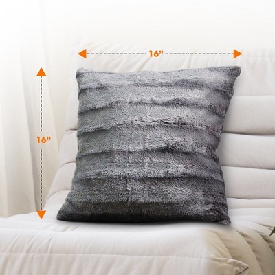Luxurious Gray Faux Fur Throw Pillow Set - 16" x 16"