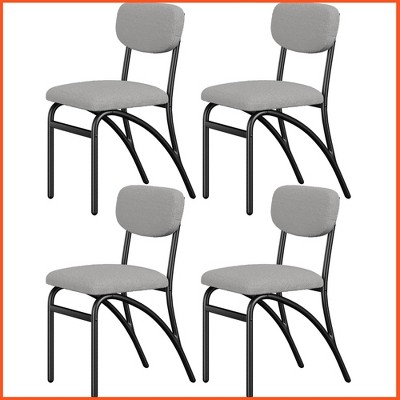 Homhougo Dining Chairs, Boucle Dining Chairs Set of 4, Mid-Century Modern Upholstered Kitchen Dining Room Chairs with Arched Metal Legs Gray