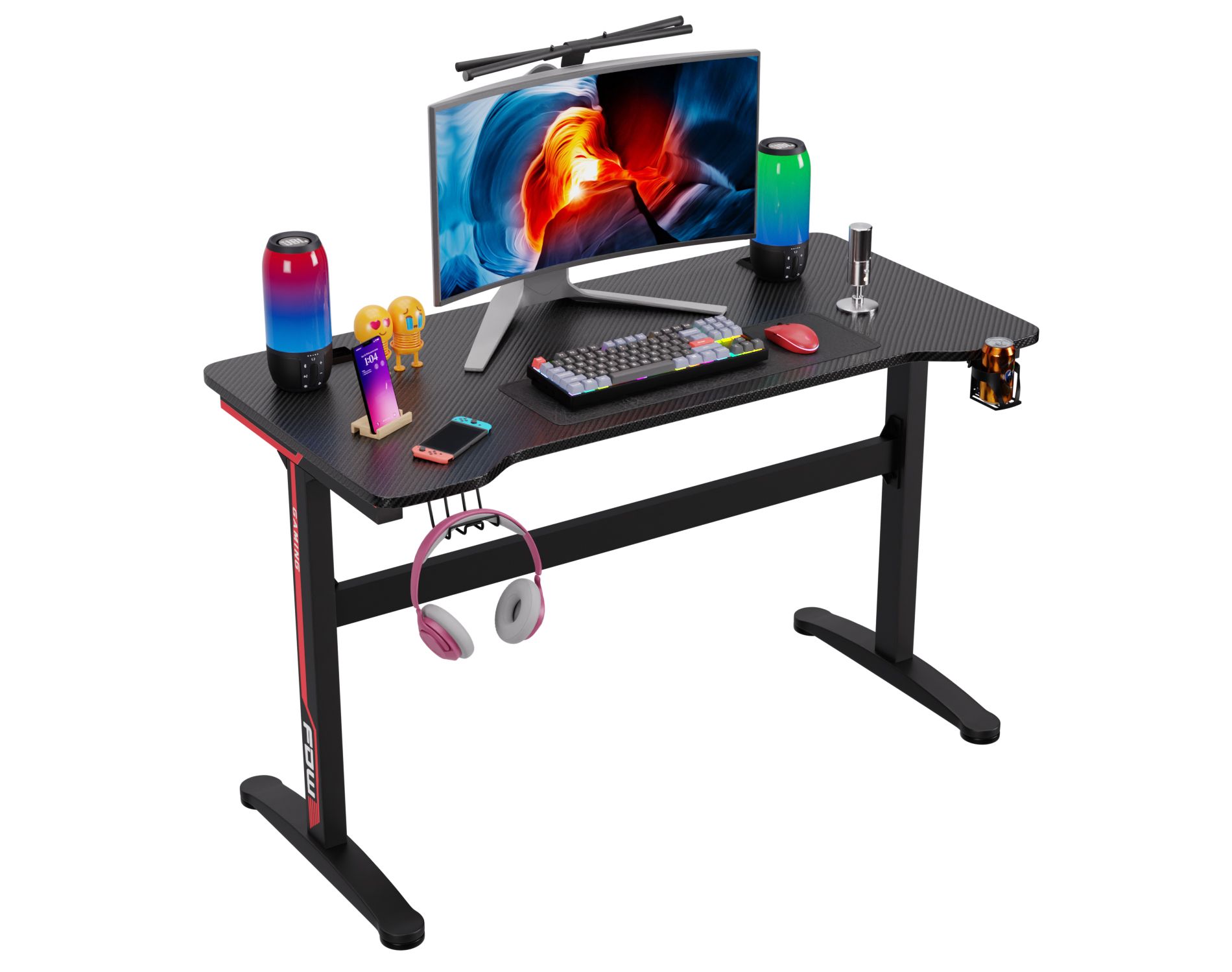 FDW 47 Inch Computer Desk Gaming Desk Writing Desk Office Desk Extra Large Modern Ergonomic Racing Style Table Workstation for Adult Teens,Black