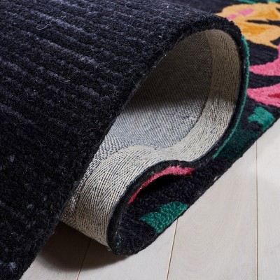 Handmade Black Floral Wool Tufted Runner Rug, 2'3" x 8'