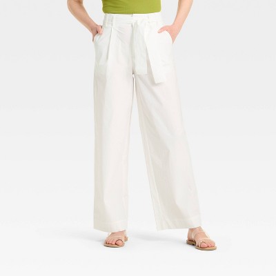 Women's High-Rise Wide Leg Poplin Trousers - A New Day™