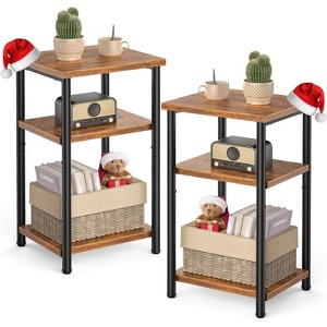 Sevobal Coffee Tables 2PCS 3 Layer Adjustable Height Storage Shelf Bedside Table Freestanding for Living Room Bedroom Office, Brown, 17.4"*12"*31" - 1 of 4
