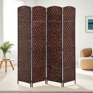 Resenkos 4-Panel Folding Room Divider Privacy Screen - 6FT Tall Portable Wicker Weave, for Bedroom/Home Office, - 1 of 4