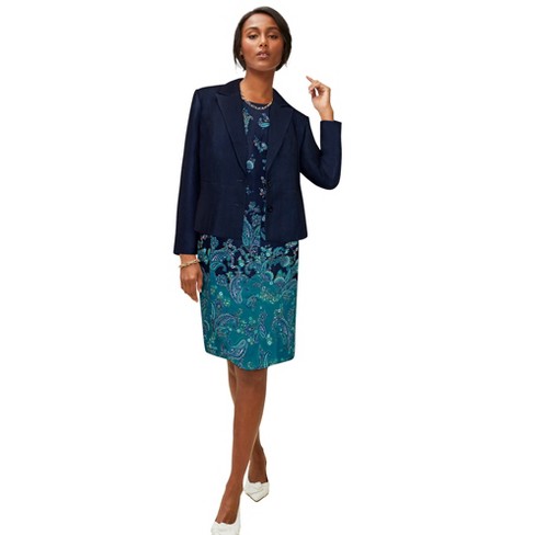 Jessica London Women's Plus Size 2-piece Single Breasted Jacket Dress, 28 W  - Teal Paisley Print : Target