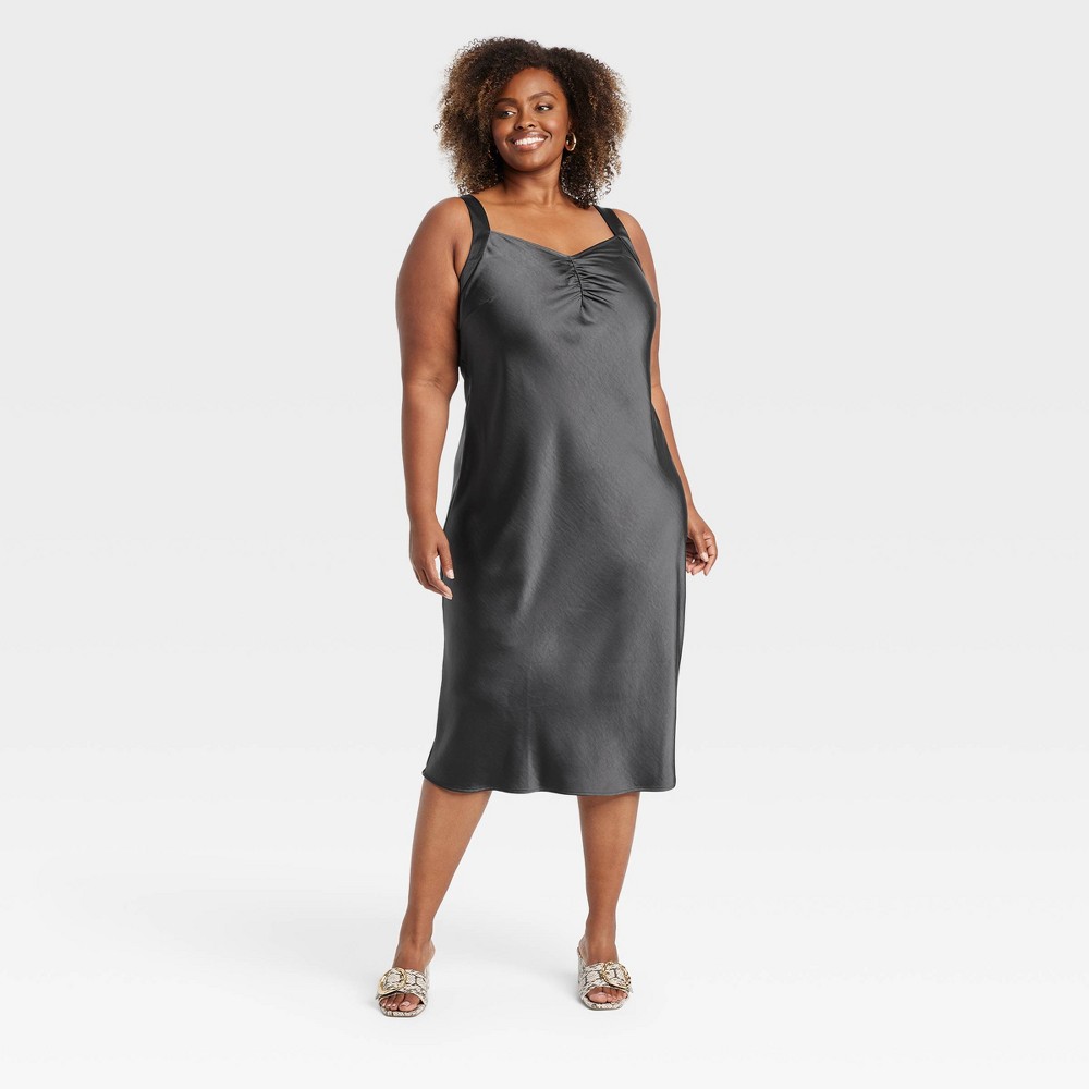 Women's Satin Midi A-Line Dress - Ava & Viv™ Gray 1X