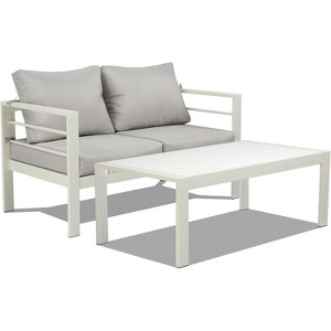 VINGLI Outdoor Furniture Aluminum Patio Furniture Set, Outdoor Sofa and Coffee Table Set Modern Patio Sofa Set (White) - 1 of 4