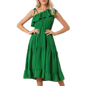 Allegra K Women's Summer One Shoulder Ruffle Neck Casual Flowy A-Line Tiered Sundresses - 1 of 4