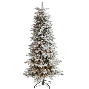 Nearly Natural 7-ft Flocked North Carolina Fir Artificial Christmas Tree with 550 Warm White Lights and 2090 Bendable Branches - 1 of 4