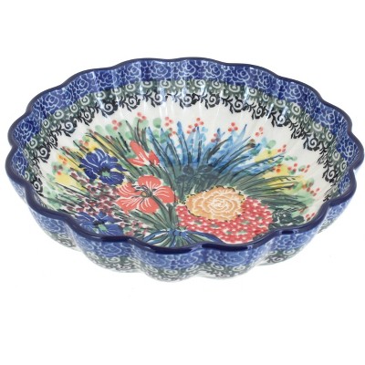 Blue Rose Polish Pottery Summer Blooms Medium Scallop Dish