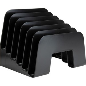 Business Source - 6-slot - Inclined Desk Step Sorter - 6 Compartments - Desktop - 25% Recycled - Plastic - Black - 6.5 in. x 8 in. x 7.8 in. - 1 Each - 1 of 4