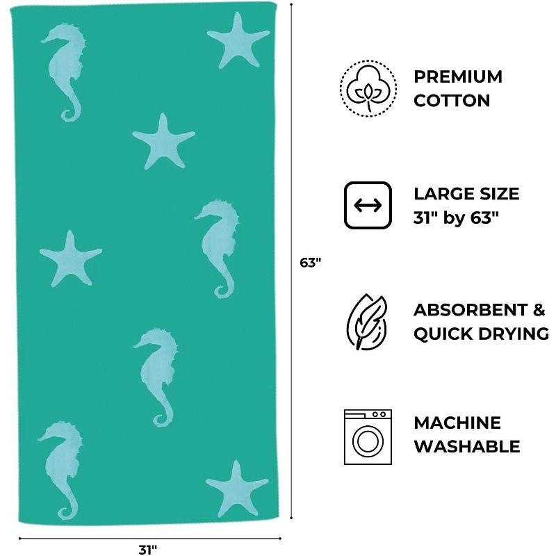 Kovot Beach Towel, 100% Cotton Towel, 31" x 63", Super Soft, Ultra Absorbent, Quick Dry and Machine Washable Beach Towels (Seaduction), 2 of 6