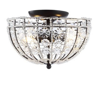 12" LED Metal/Acrylic Crystal Flower Semi Flush Mount Black/Clear - Jonathan Y