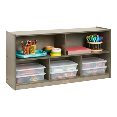 Grey Wash Birch Plywood 5-Compartment Mobile Storage Cabinet