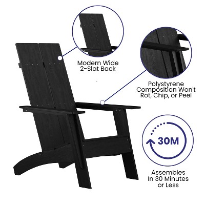 Sawyer Black Poly Resin Wood Adirondack Chairs with Arms, Set of 2